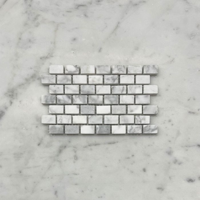 (Sample) Carrara White Marble 5/8x3/4 Mini Brick Mosaic Tile Honed