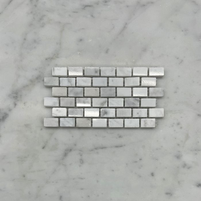 (Sample) Carrara White Marble 5/8x3/4 Mini Brick Mosaic Tile Polished