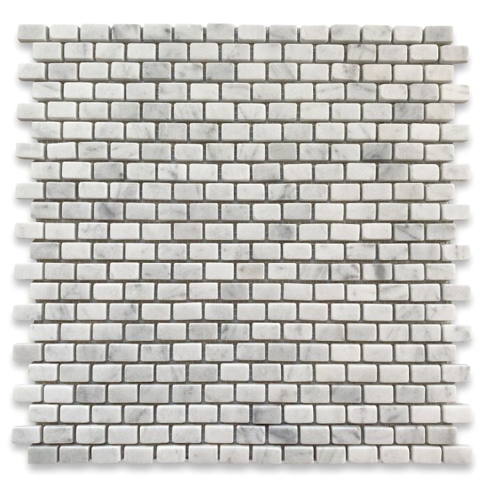 Carrara White Marble 5/8x3/4 Mini Brick Mosaic Tile Tumbled