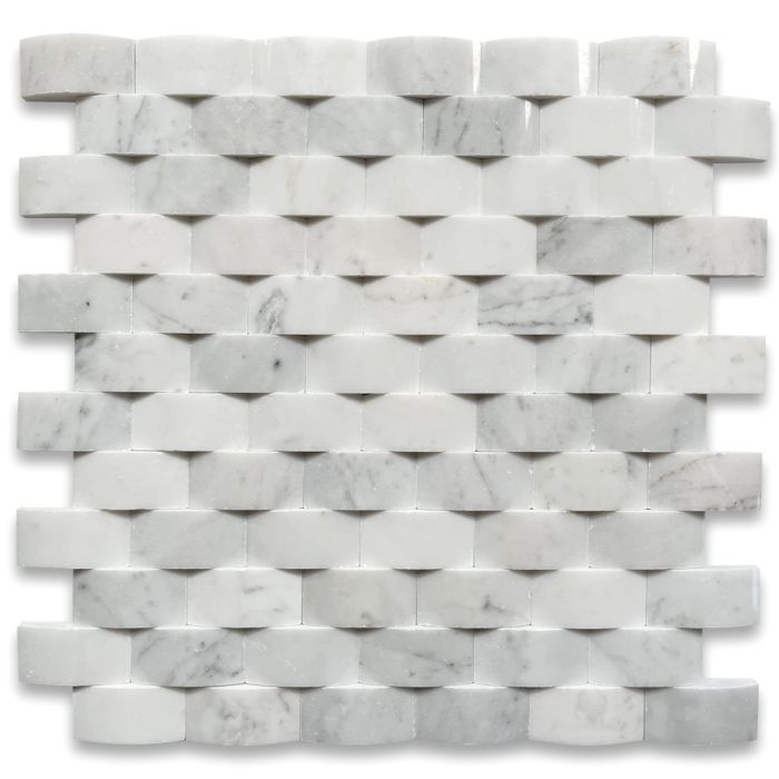 Carrara White Marble 3D Cambered 1x2 Brick Arched Mosaic Tile Polished