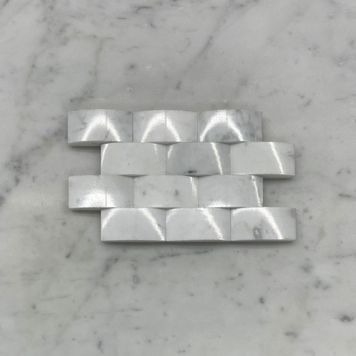 (Sample) Carrara White Marble 3D Cambered 1x2 Brick Arched Mosaic Tile Polished