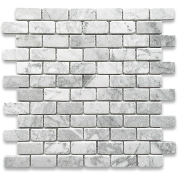 Carrara White Marble 1x2 Medium Brick Mosaic Tile Tumbled
