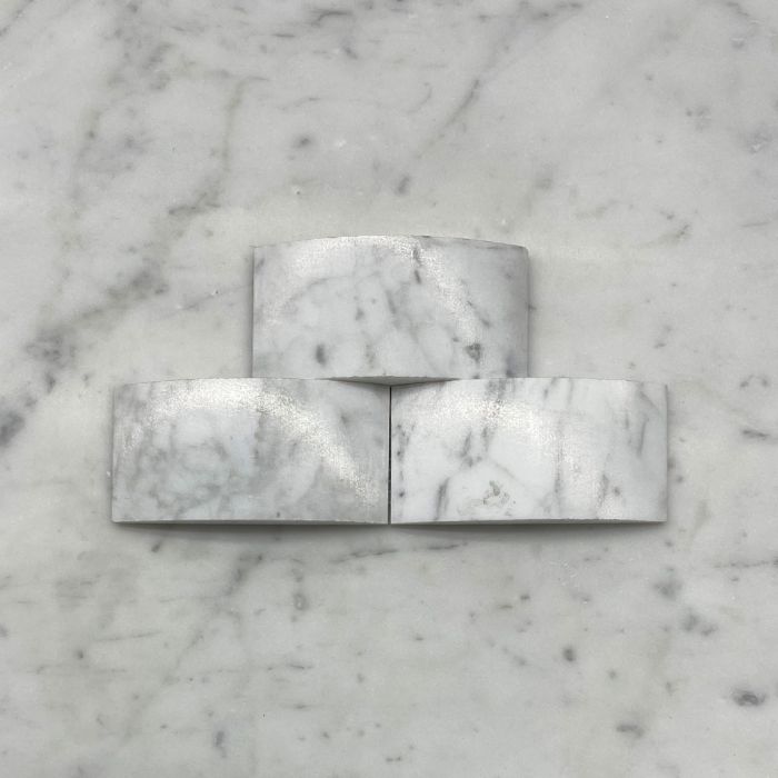 (Sample) Carrara White Marble 3D Cambered 2x4 Subway Curved Arched Mosaic Tile Honed