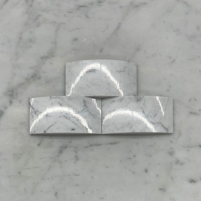 (Sample) Carrara White Marble 3D Cambered 2x4 Subway Curved Arched Mosaic Tile Polished