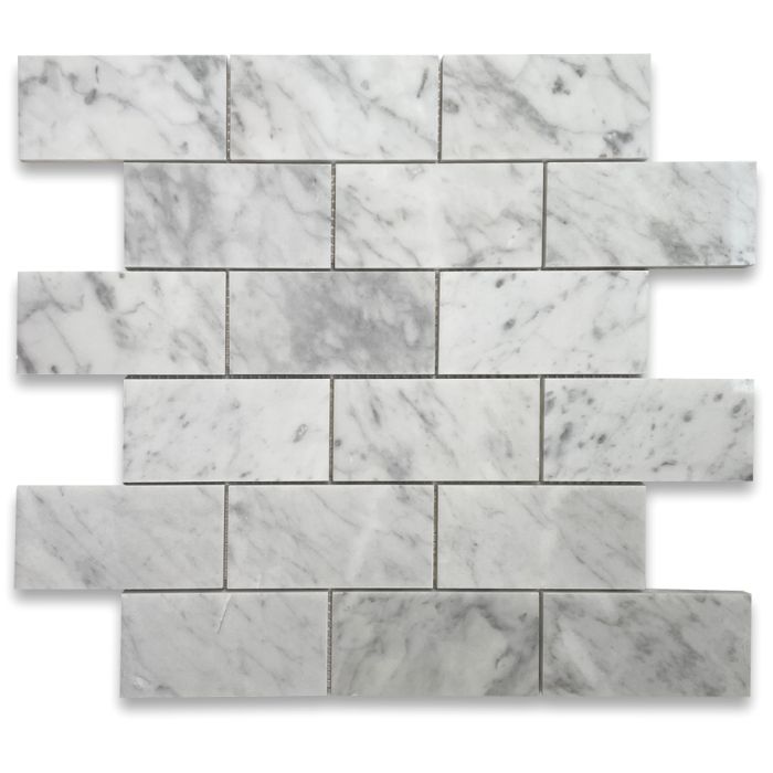 Carrara White Marble 2x4 Grand Brick Subway Mosaic Tile Polished