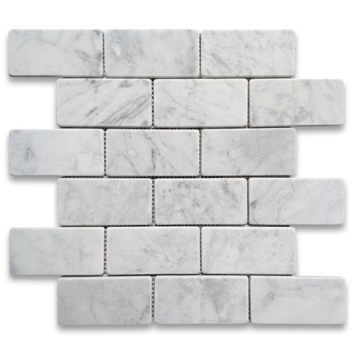Carrara White Marble 2x4 Grand Brick Subway Mosaic Tile Tumbled - Stone  Center Online