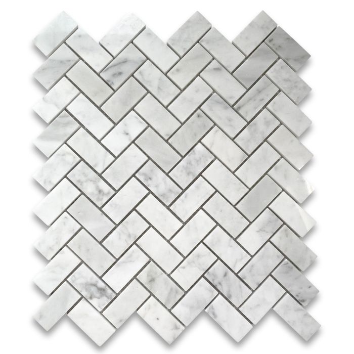 Carrara White Marble 1x2 Herringbone Mosaic Tile Polished