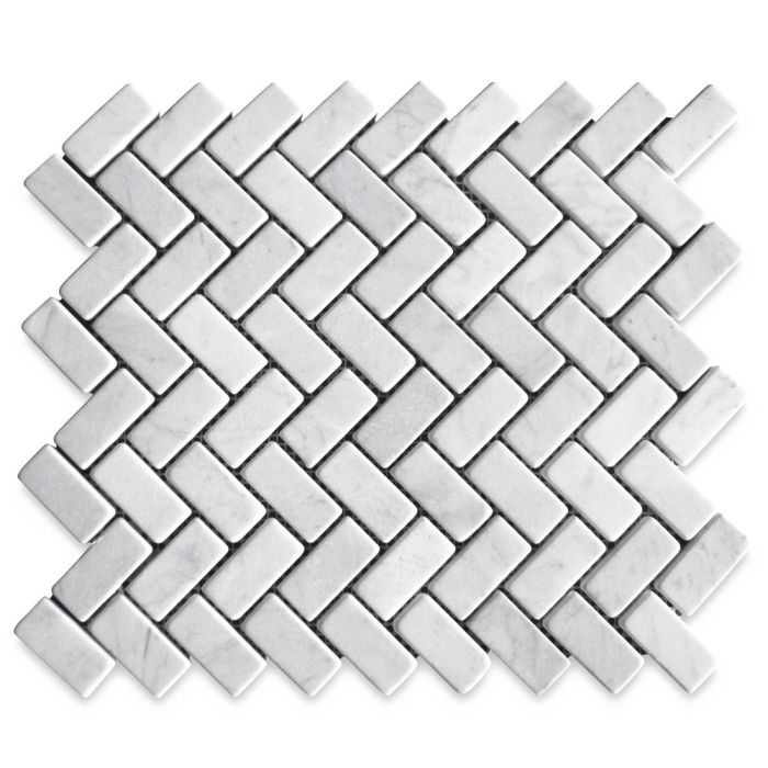 Carrara White Marble 1x2 Herringbone Mosaic Tile Tumbled