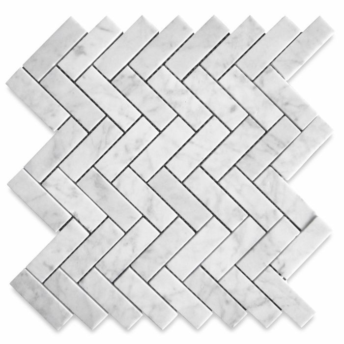 Carrara White Marble 1x3 Herringbone Mosaic Tile Honed