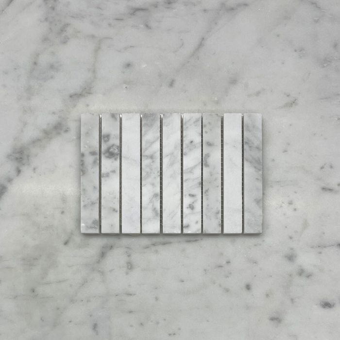 (Sample) Carrara White Marble 5/8x4 Rectangular Stacked Mosaic Tile Honed