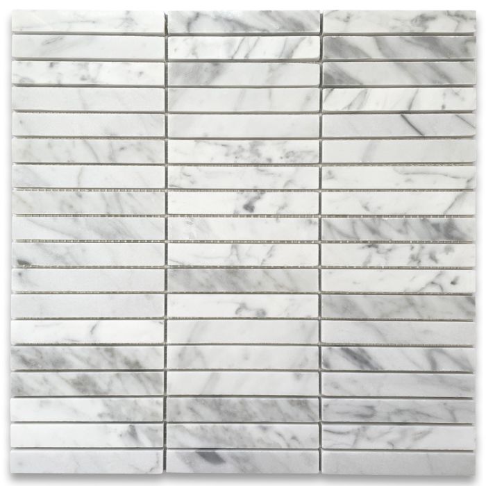 Carrara White Marble 5/8x4 Rectangular Stacked Mosaic Tile Polished