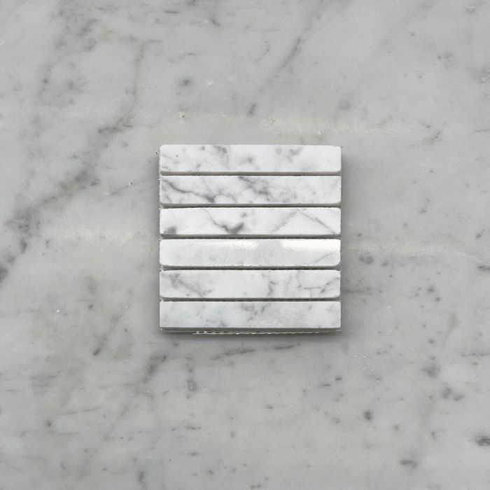 (Sample) Carrara White Marble 5/8x4 Rectangular Stacked Mosaic Tile Polished