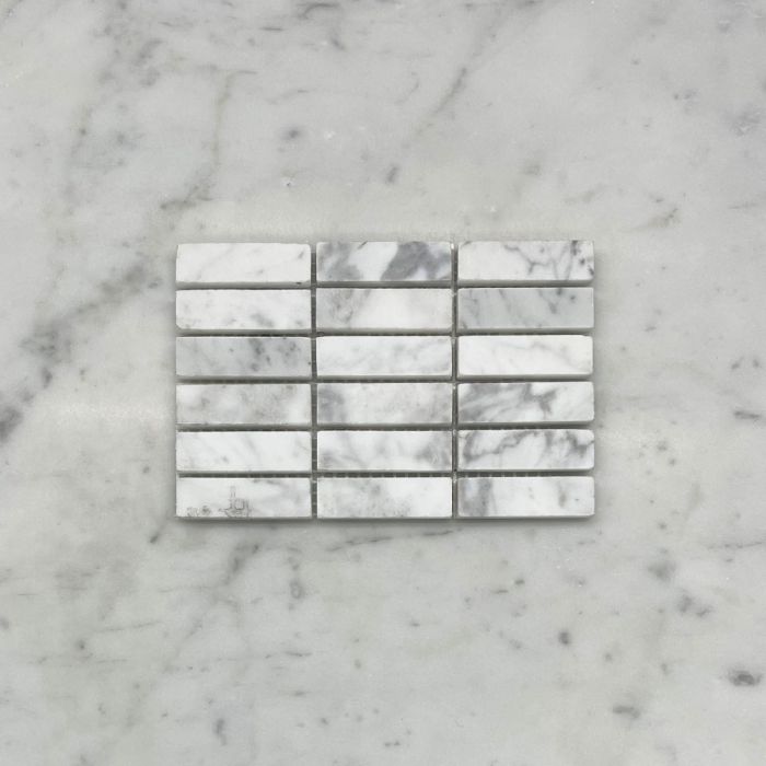 (Sample) Carrara White Marble 5/8x2 Rectangular Stacked Mosaic Tile Honed