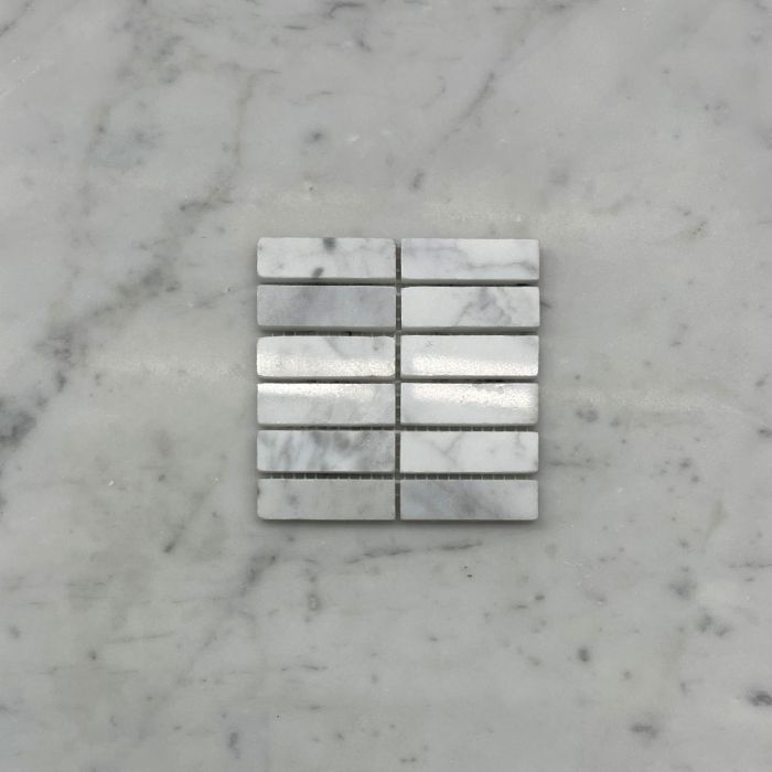 (Sample) Carrara White Marble 5/8x2 Rectangular Stacked Mosaic Tile Polished