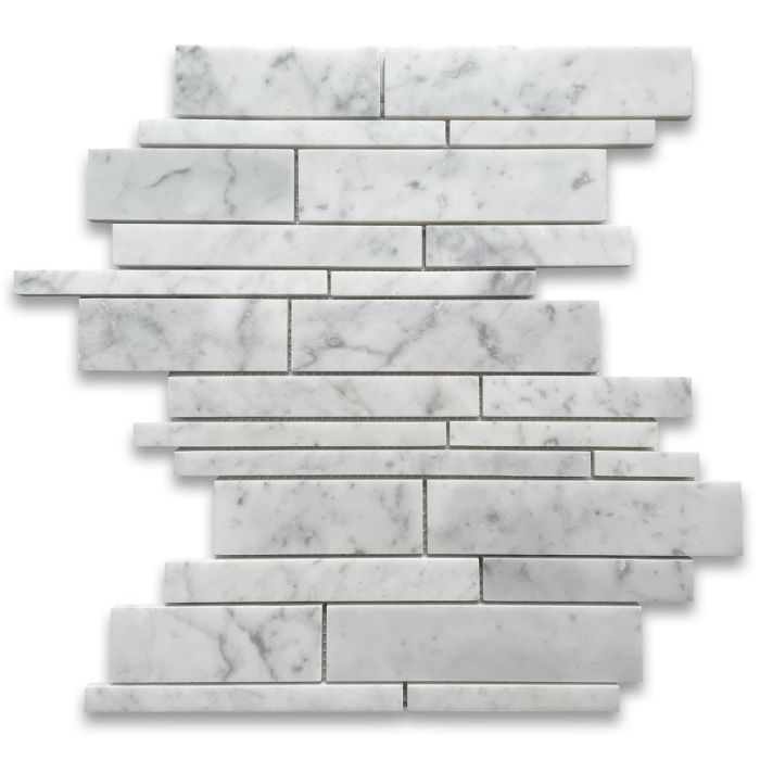 Carrara White Marble Random Strip Modern Brick Mosaic Tile Polished