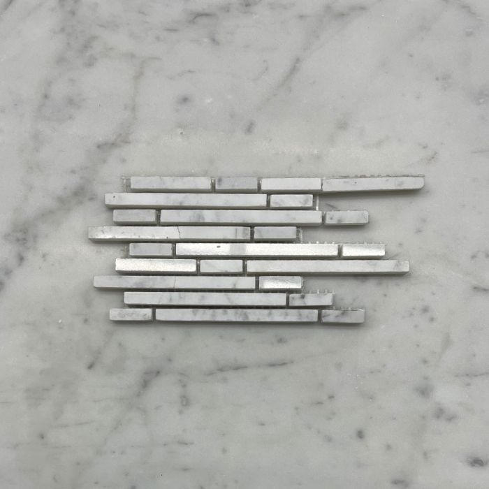 (Sample) Carrara White Marble Bamboo Strip Waterful Heavy Rain Mosaic Tile Polished