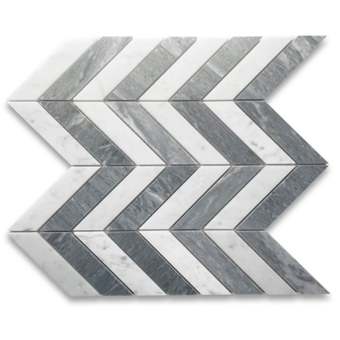 Carrara White Bardiglio Gray Marble 1x4 Chevron Mosaic Tile Honed