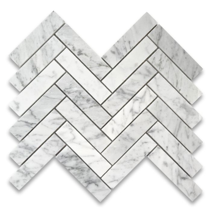 Carrara White Marble 1x4 Herringbone Mosaic Tile Polished