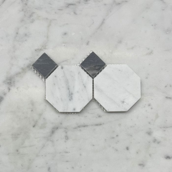 (Sample) Carrara White Marble 3 inch Octagon Mosaic Tile w/ Bardiglio Gray Dots Honed