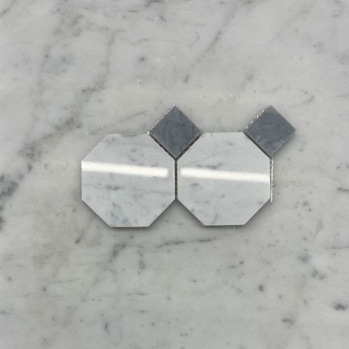 (Sample) Carrara White Marble 3 inch Octagon Mosaic Tile w/ Bardiglio Gray Dots Polished