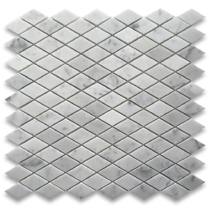 Carrara White Marble 1x1-7/8 Rhomboid Diamond Mosaic Tile Honed