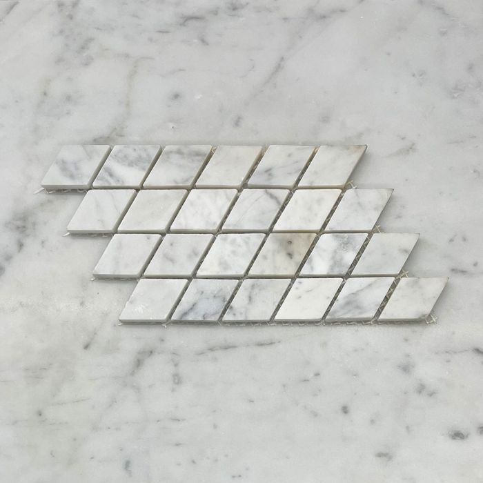 (Sample) Carrara White Marble 1x1-7/8 Rhomboid Diamond Mosaic Tile Honed