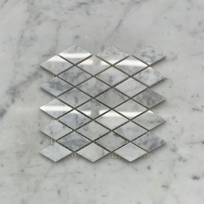(Sample) Carrara White Marble 1x1-7/8 Rhomboid Diamond Mosaic Tile Polished