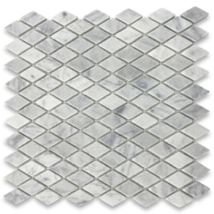 Carrara White Marble 1x1-7/8 Rhomboid Diamond Mosaic Tile Tumbled