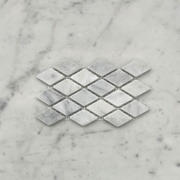 (Sample) Carrara White Marble 1x1-7/8 Rhomboid Diamond Mosaic Tile Tumbled