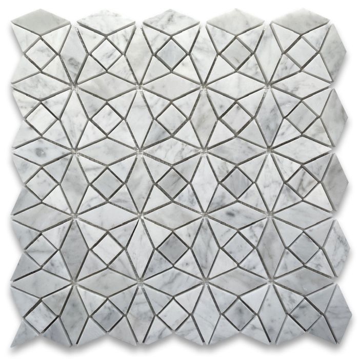 Carrara White Marble Kaleidoscope Pattern Diamond Mix Mosaic Tile Honed