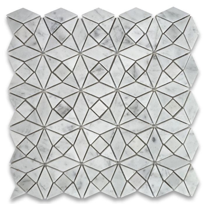 Carrara White Marble Kaleidoscope Pattern Diamond Mix Mosaic Tile Polished