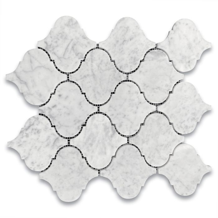 Carrara White Marble Grand Arabesque Baroque Lantern Mosaic Tile Honed