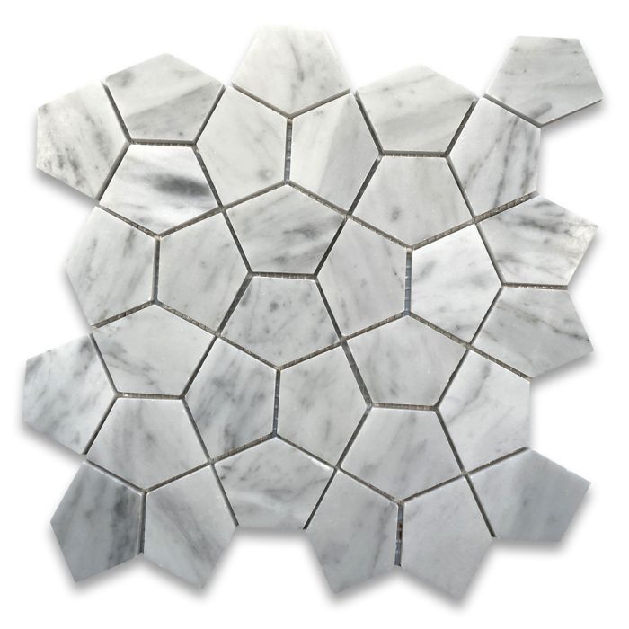 Carrara White Marble Pentagon Geometric Mosaic Tile Honed