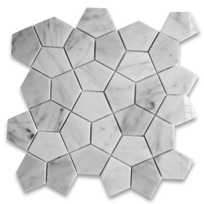 Carrara White Marble Pentagon Geometric Mosaic Tile Polished