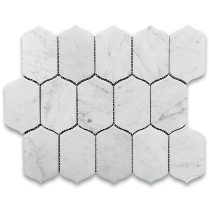 Carrara White Marble 2x4 Arabesque Baroque Lantern Mosaic Tile Honed