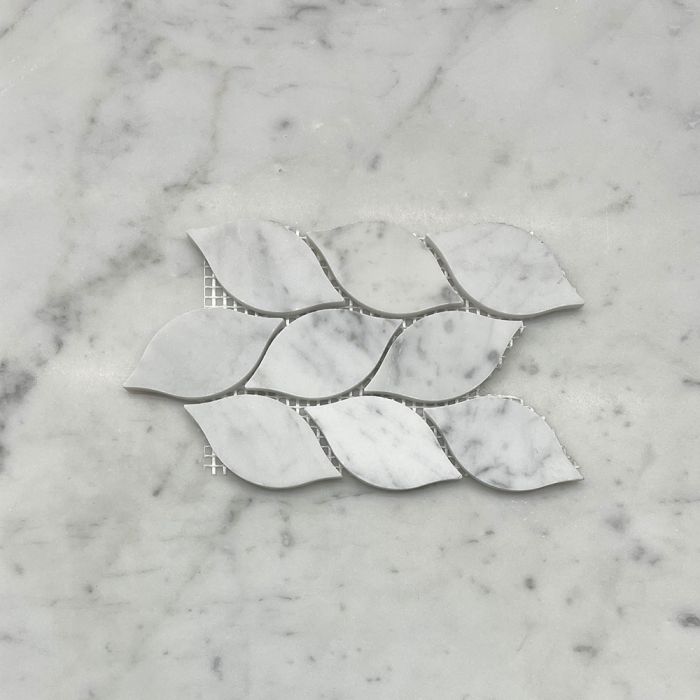 (Sample) Carrara White Marble Leaf Shape Mini Mosaic Tile Honed