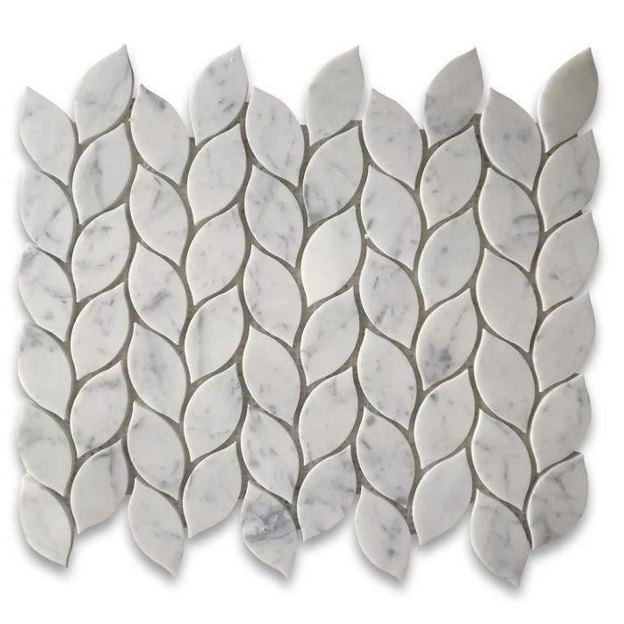 Carrara White Marble Leaf Shape Mini Mosaic Tile Polished