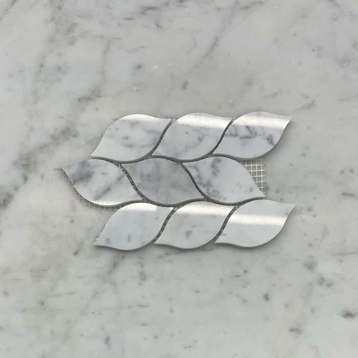 (Sample) Carrara White Marble Leaf Shape Mini Mosaic Tile Polished