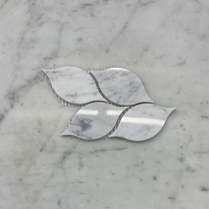(Sample) Carrara White Marble Leaf Shape Medi Mosaic Tile Polished