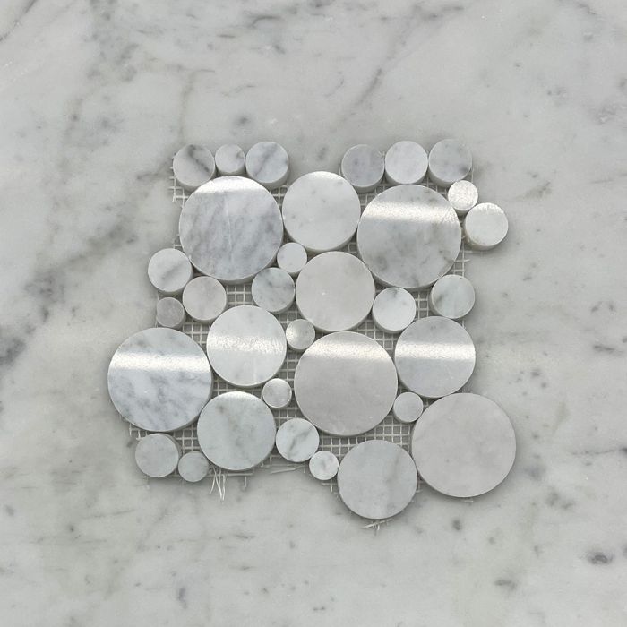 (Sample) Carrara White Marble Bubble Round Paramount Mosaic Tile Polished