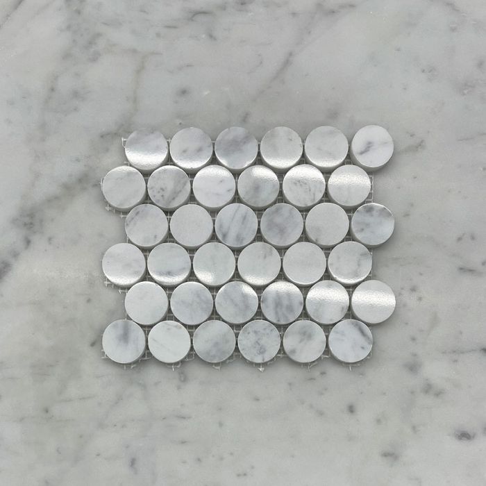 (Sample) Carrara White Marble 1 inch Penny Round Mosaic Tile Polished