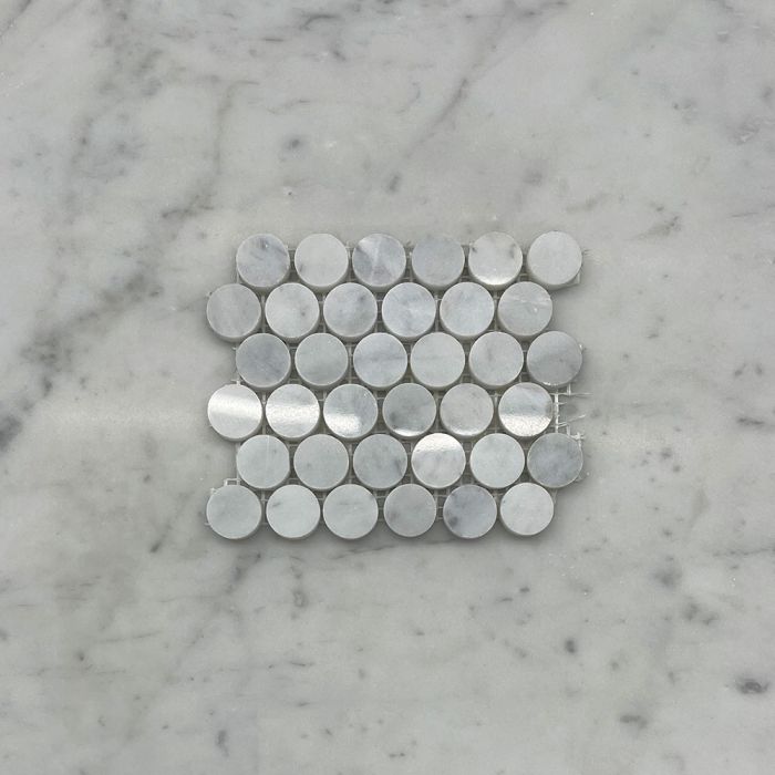 (Sample) Carrara White Marble 3/4 inch Penny Round Mosaic Tile Polished