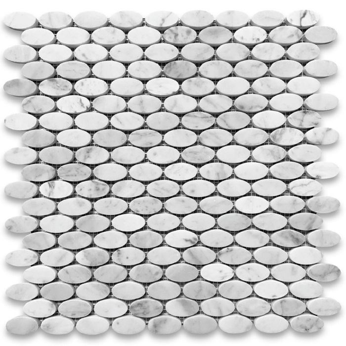 Carrara White Marble 1-1/4x5/8 Oval Ellipse Mosaic Tile Honed