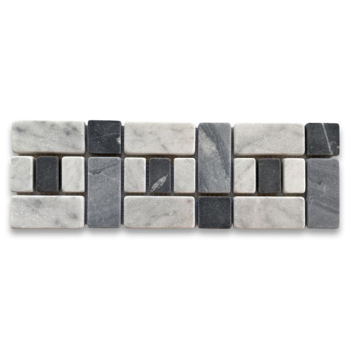 Carrara White Marble 4x12 Listello Tile Mosaic Border Tumbled