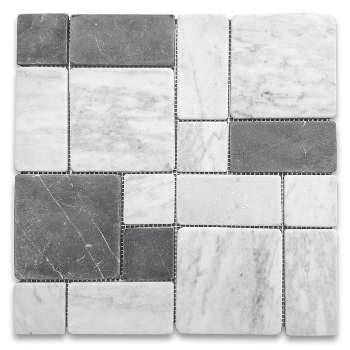 Carrara White Marble Block Basket Mosaic Tile Tumbled