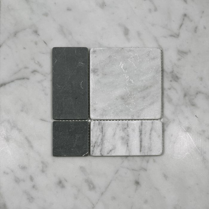 (Sample) Carrara White Marble Block Basket Mosaic Tile Tumbled