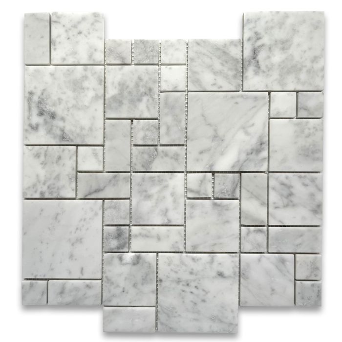Carrara White Marble Mini Versailles French Paragon Mosaic Tile Polished