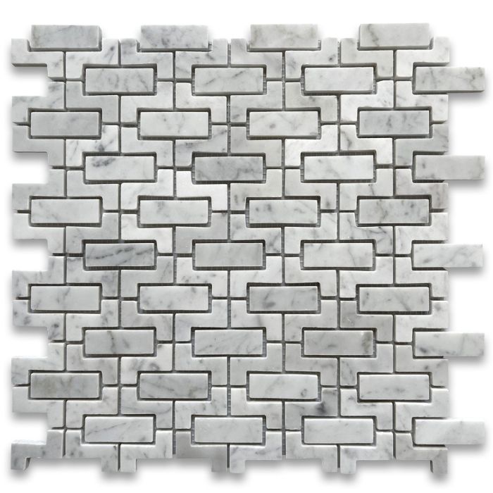 Carrara White Marble Fretwork Interlock Mosaic Tile Honed