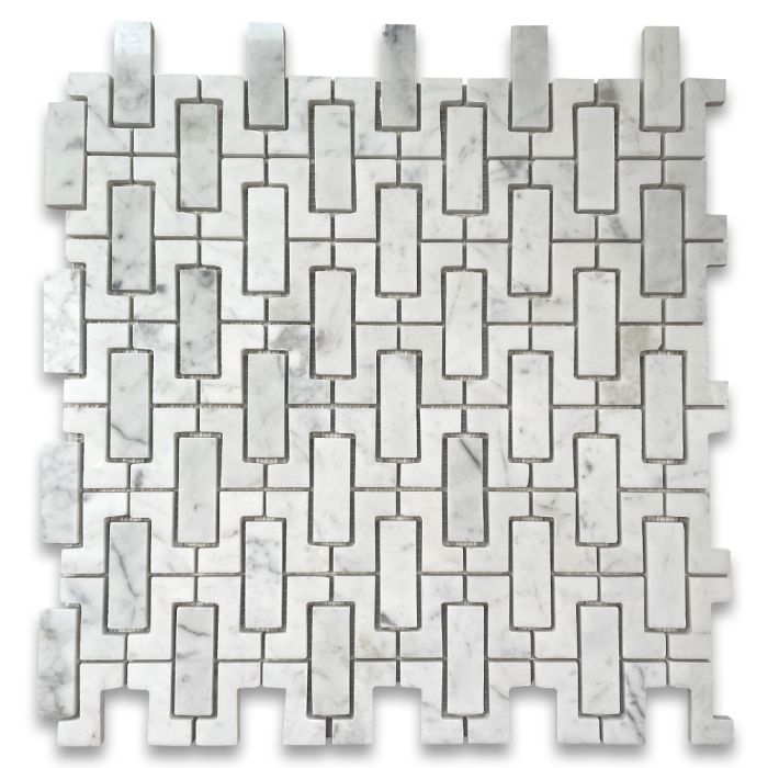Carrara White Marble Fretwork Interlock Mosaic Tile Polished
