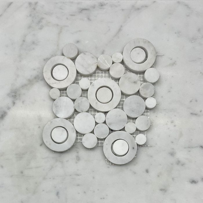 (Sample) Carrara White Marble Circle Bubble Mosaic Tile Honed